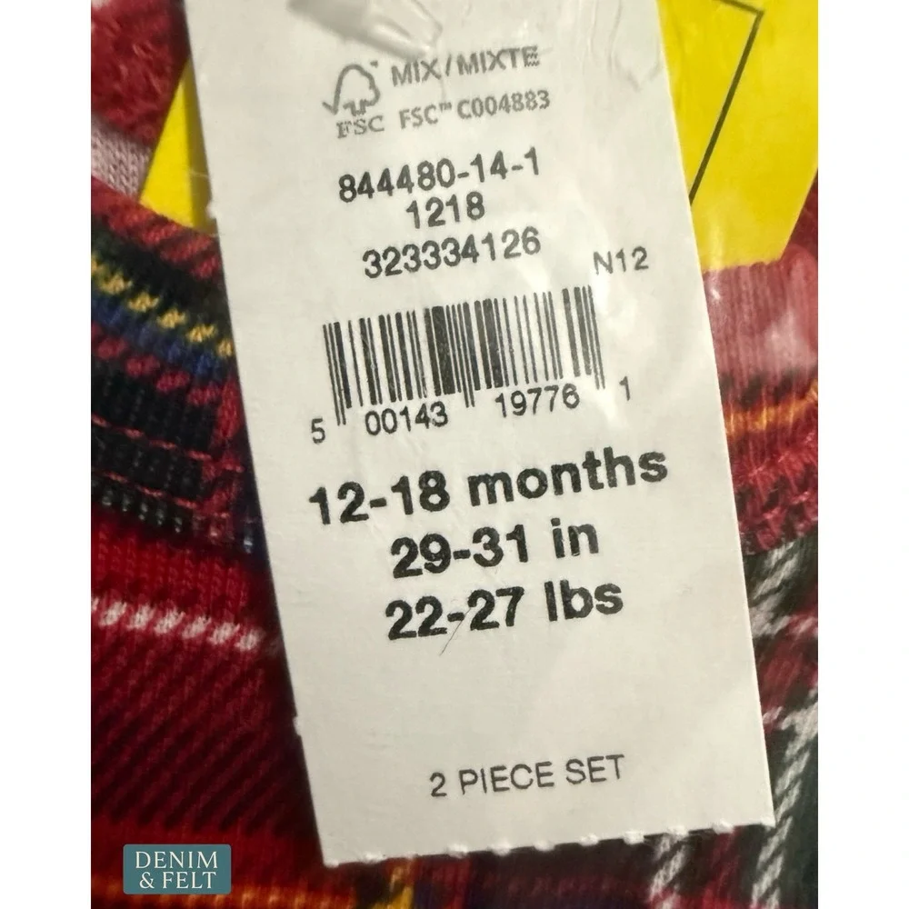 NEW Gap Kids Organic Cotton Red Tartan Plaid Holiday Pajama Set Cozy 12-18M‎